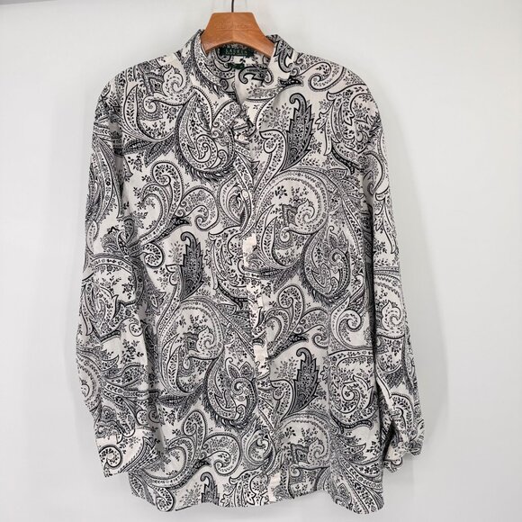 Lauren Ralph Lauren Womens Paisley Button-Down Shirt size 3X plus Black Cotton - Picture 5 of 14
